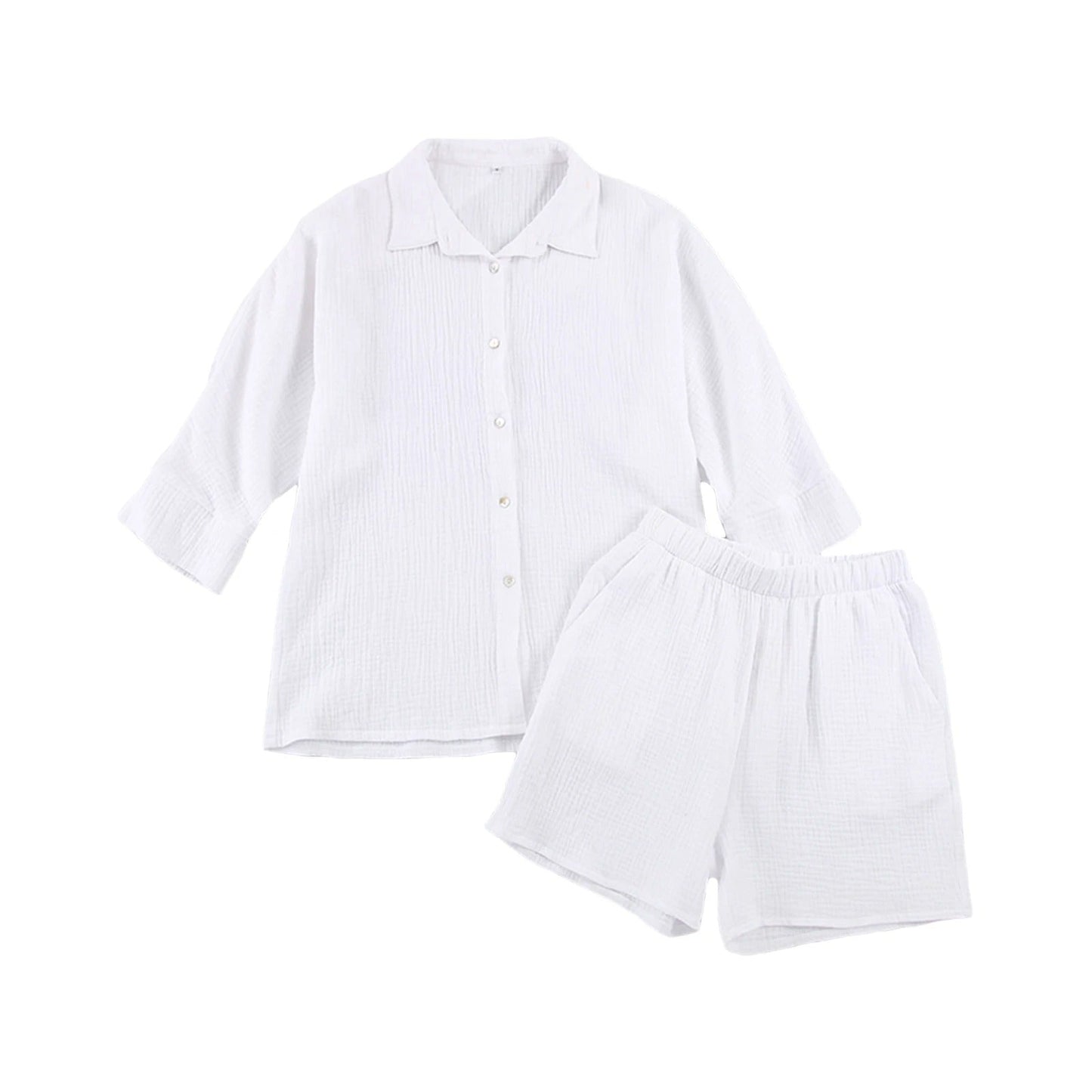 Layla | Cotton & Linen Button-Up Shirt & Drawstring Shorts Set