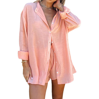 Layla | Cotton & Linen Button-Up Shirt & Drawstring Shorts Set